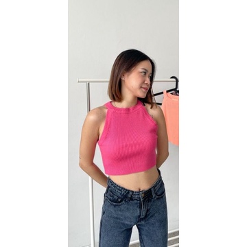 Crop Top Inner Knit Halter TankTop Rajut Korean