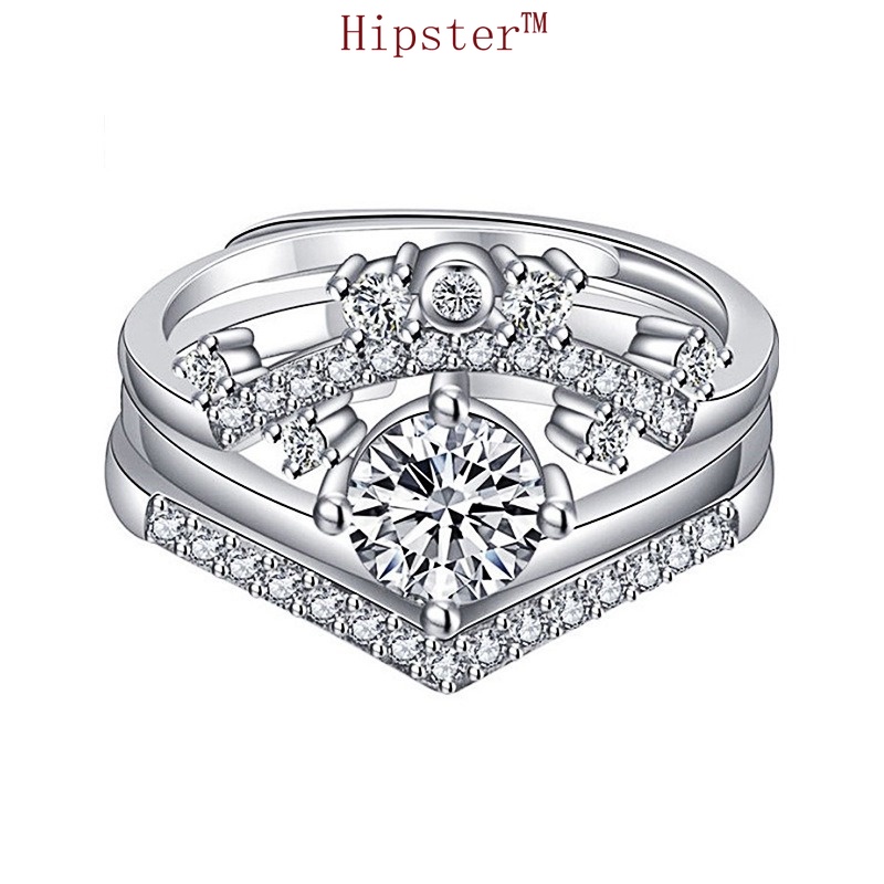 New Personalized Fashion Creative Twin Crown Inlaid Diamond Ring