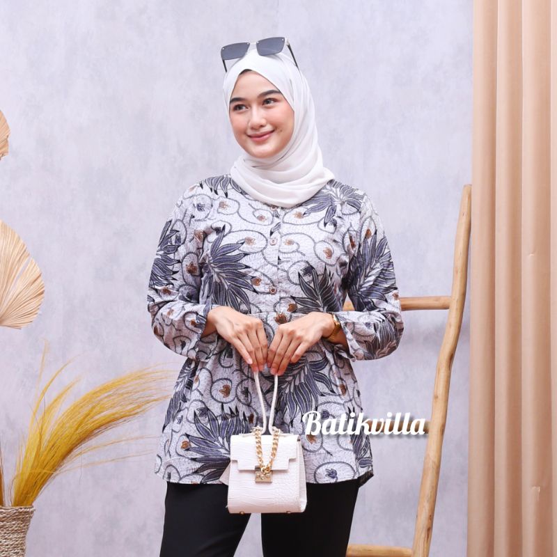 tey-17 Batik wanita ASJ SA HRB026 Kenongo Kemeja Tosca Pendek-Alam abu new