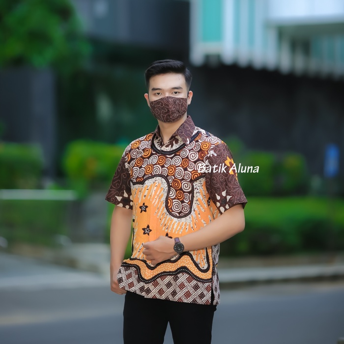 Baju Batik Pria Lengan Pendek Premium Modern Terbaru Produsen Pabrik Batik Aluna PD 025