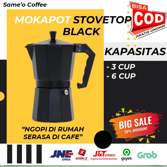 MOKA POT TEKO STOVETOP FILTER 3 6 CUP  HITAM (COFFEE MAKER)