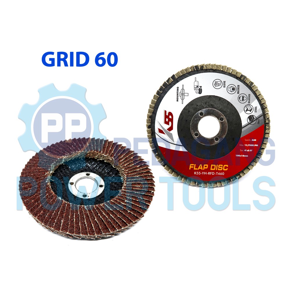 K55 FLAP DISC GRIT 60 MATA GERINDA 4&quot; AMPLAS BESI SUSUN TUMPUK KIPAS