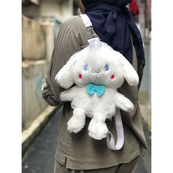 Tas Ransel Wanita Bulu Boneka Sanrio Character Contestants CINNAMOROLL Multifungsi Bisa Ransel + Selempang Perempuan / Backpack Wanita Lucu Imut Gemoy Karakter Kartun Cinnamoroll My Melody Kuromi Empuk Halus Katun