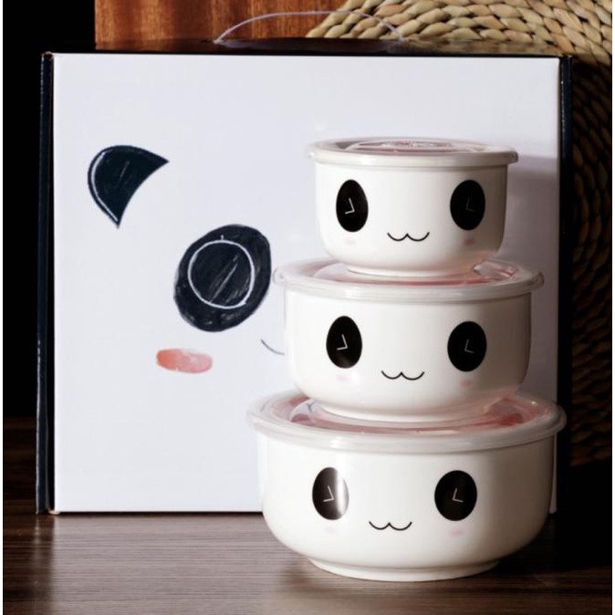 Ready Stock] Ceramic Bowl Set / Mangkok Keramik Porcelain Hampers Kado Soup Snack - Panda