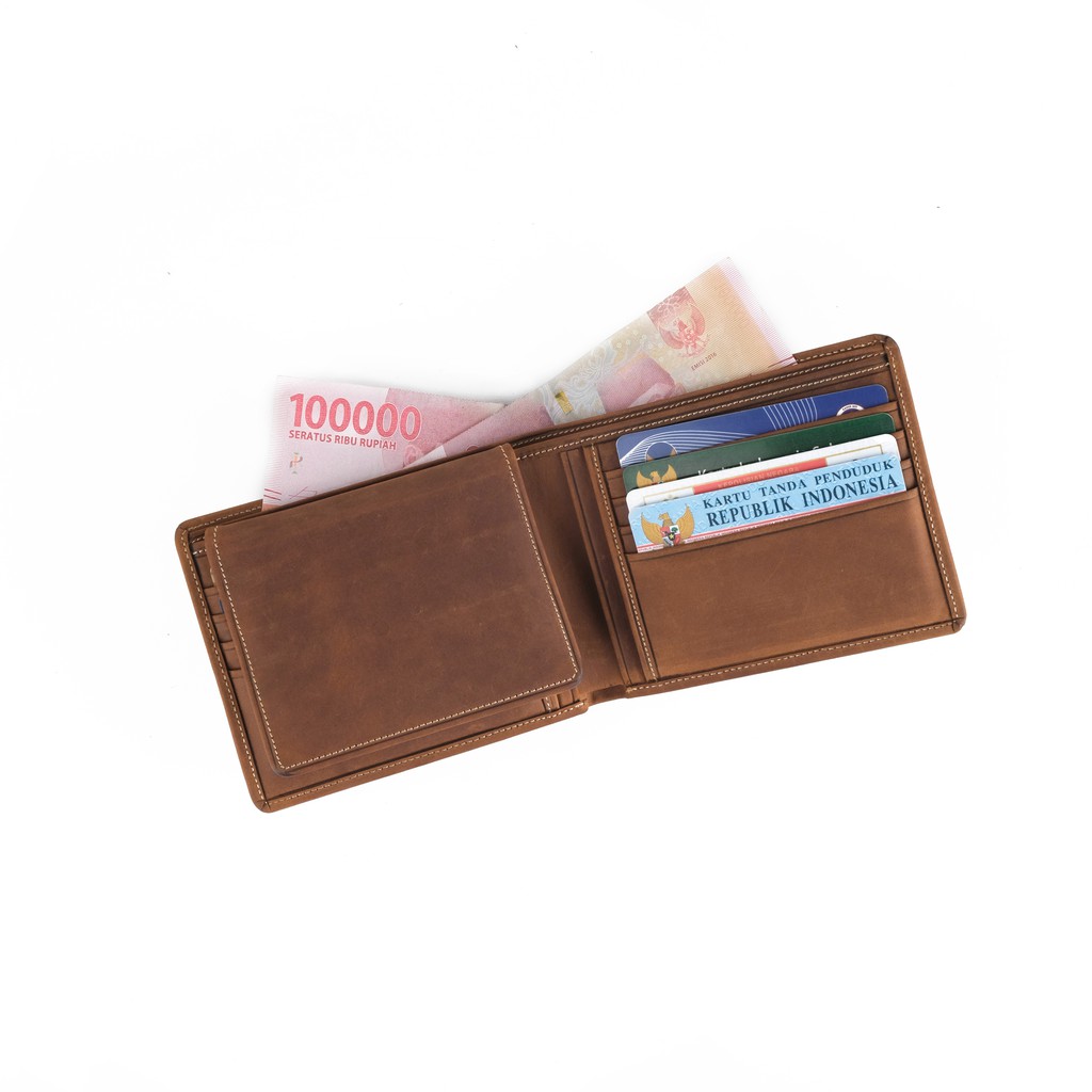 Dompet Kulit Pria Lipat Dua Muat 11 Slot Kartu