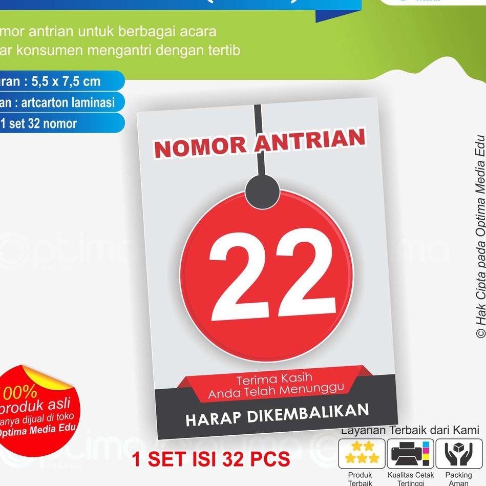 

Garansi Mutu KARTU NOMOR ANTRI / ANTRIAN (UMUM) 1 SET DAPAT 32 PCS