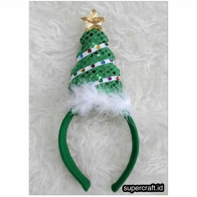 Bando Natal Gliiter Bintang Bulu Salju Hijau Kerlap Kerlip Merry christmas Xmas