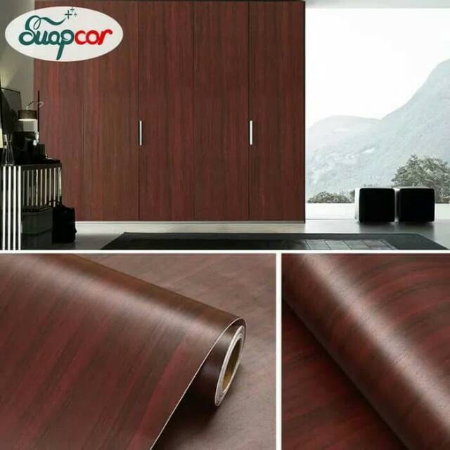 Wallpaper Seticker Dinding Motif Serat kayu Coklat Ukuran 10M x 45Cm