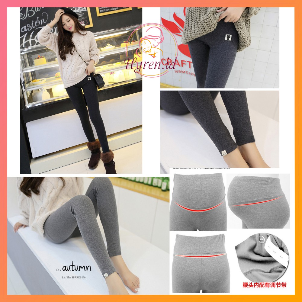 Hyren.id P31 Celana Legging Panjang Hamil Import Pakaian Maternity Fashion Long Pants Murah Hitam Abu