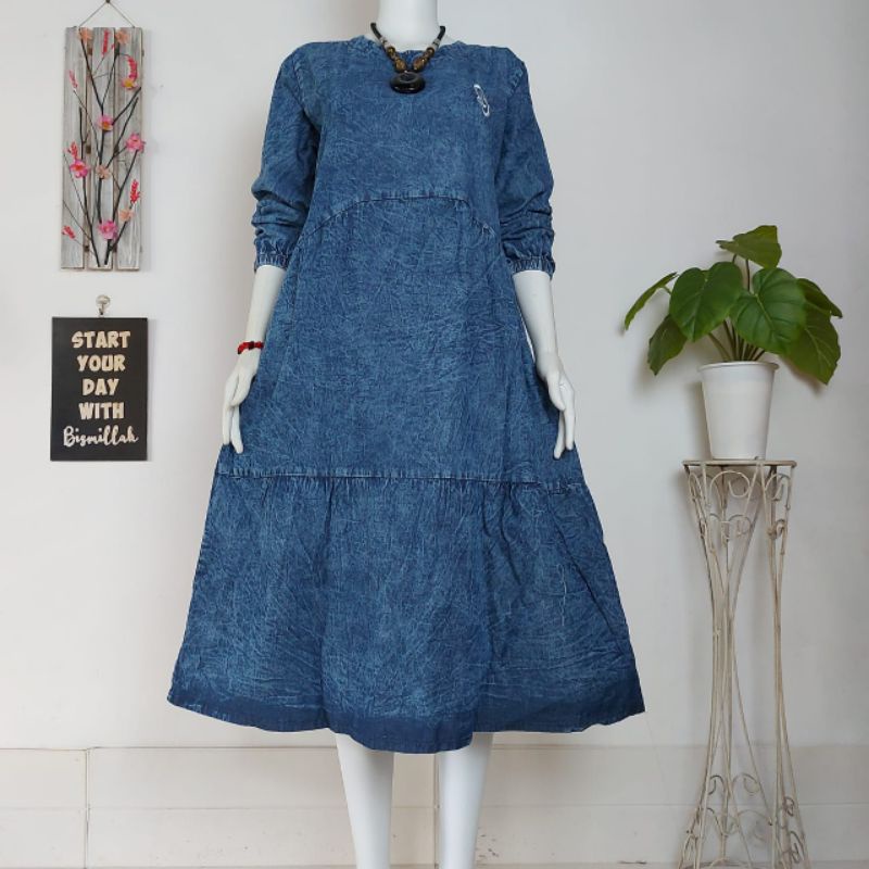 Midi Jeans Wash / Gamis Jeans Wash Terbaru/ Gamis midi / Gamis Midi Jeans Wash