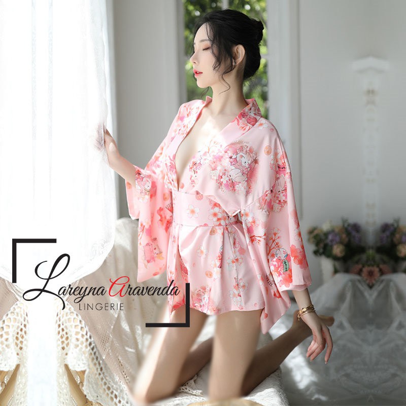 Set Lingerie + G String Sexy Model Kimono Mewah Sabuk Besar LG028