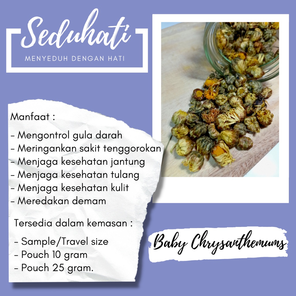 

Seduhati Teh Bunga Krisan/ Baby Chrysanthemums Flower Tea/Teh Bunga Premium Herbal/ Tea Tube/ Hampers Hadiah Unik