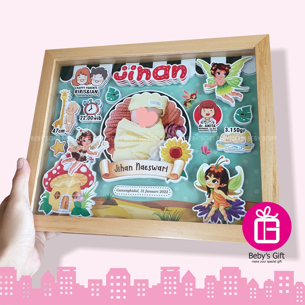 BebysGift Pop Up Biodata Bayi 3D Kayu Akrilik Hadiah Baby New Born Kado Ulang Tahun Anak