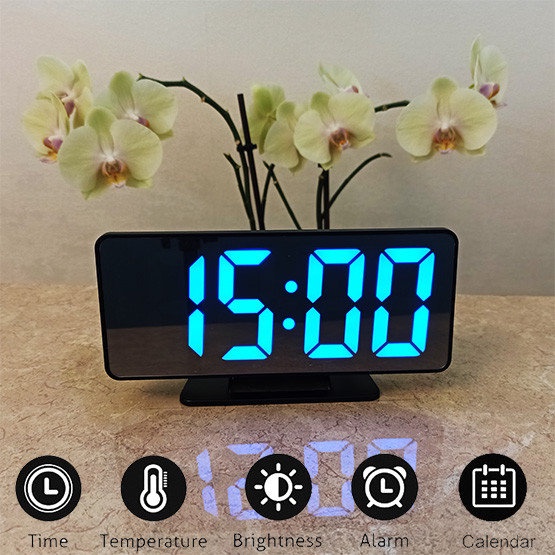 Sonifer Jam Meja Digital Led Weker Alarm Clock Mirror VST-888 Biru