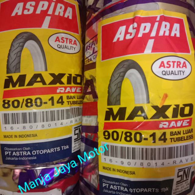 Paket ban tubeless Aspira Maxio Rave 80/80-14 &amp; 90/80-14 for Mio M3/Mio smile/Xeon/BEAT F1/Esp/Vario