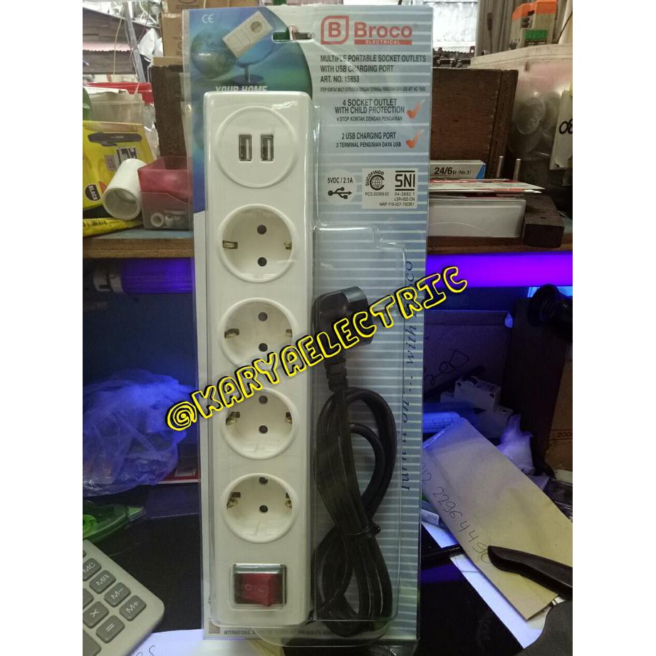 Stopkontak / Stop Kontak Broco 4LB + Saklar + USB + Kabel 15853