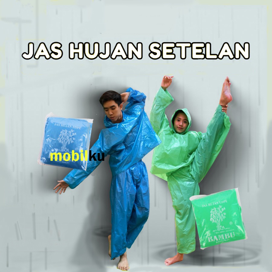 [BISA COD] Jas Hujan HDPE Plastik Setelan Baju Celana Raincoat Kualitas Bambu