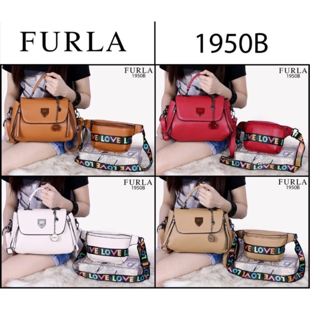 TAS FURLA 1950B NEW Arrival FURLA JOLYNE Kate With Waist Love Strip Bags 2in1 Clemence Leather Black
