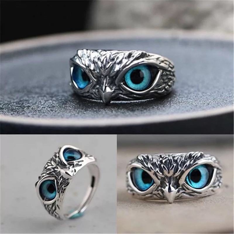 Cincin titanium burung hantu kristal cincin perak pria wanita ring silver