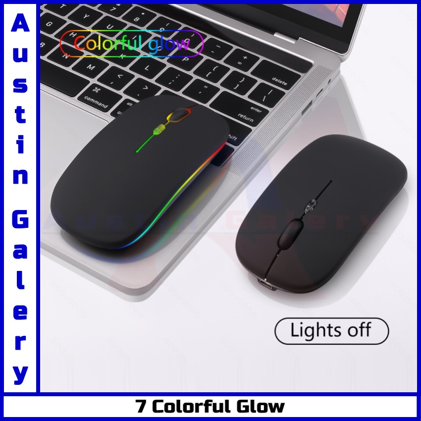 Mouse Bluetooth 5.2 Silent LED Light 1600DPI Dual MODE Mouse Rechargeable Ergonomic Design