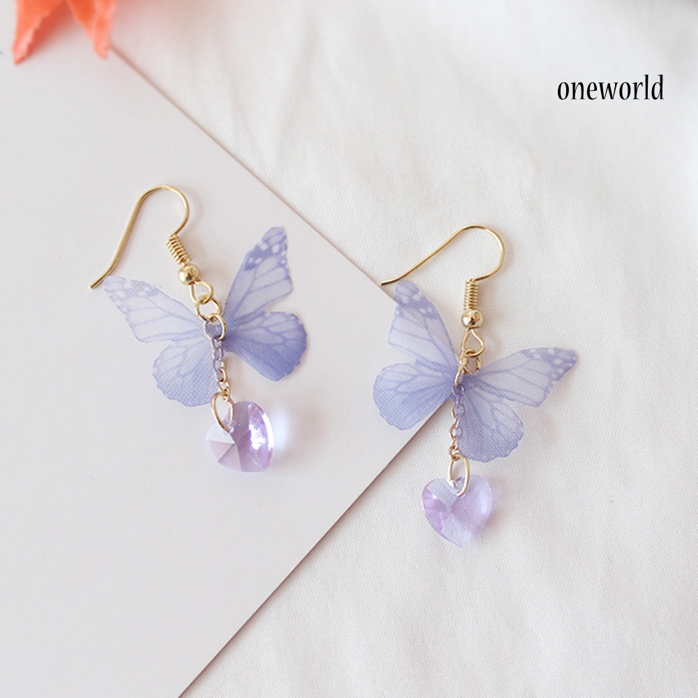 OW@ Party Elegant Women Butterfly Heart Long Dangle Hook Earrings Jewelry Gift