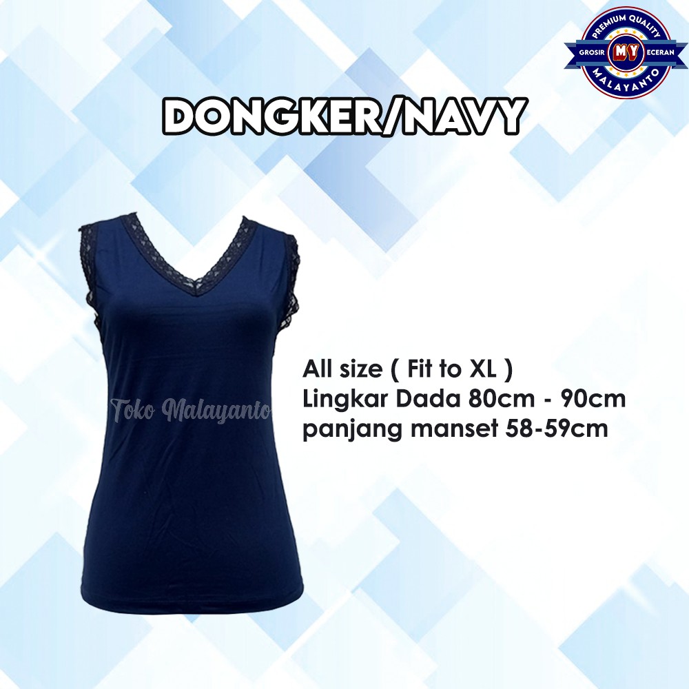 Tank Top Renda Kerah V Polos Warna Ukuran All size Ready Stok!!-Navy/Dongker