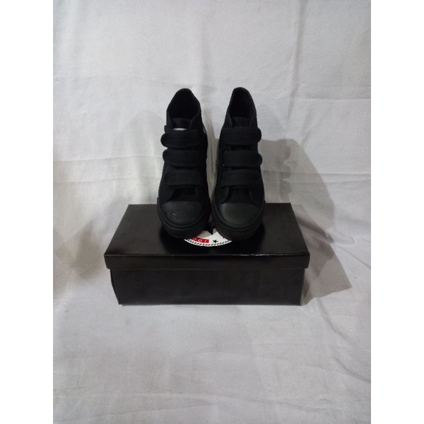 Sepatu sekolah bts anak perekat LIN STAR HI ALL BLACK