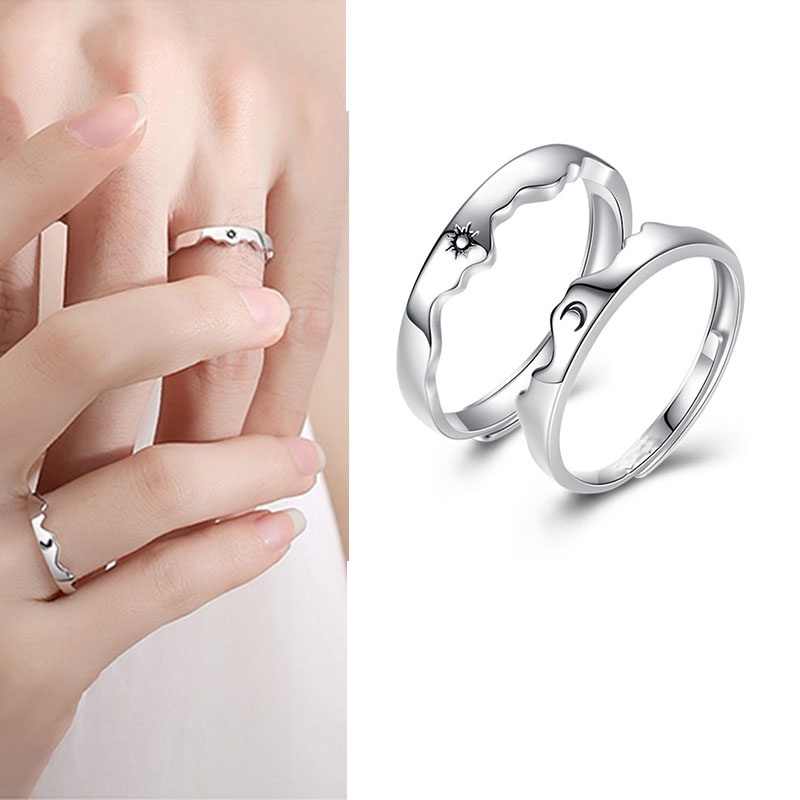 Set Cincin Pasangan Model Terbuka Lapis Silver Motif Tulisan Love Forever Untuk Priawanita