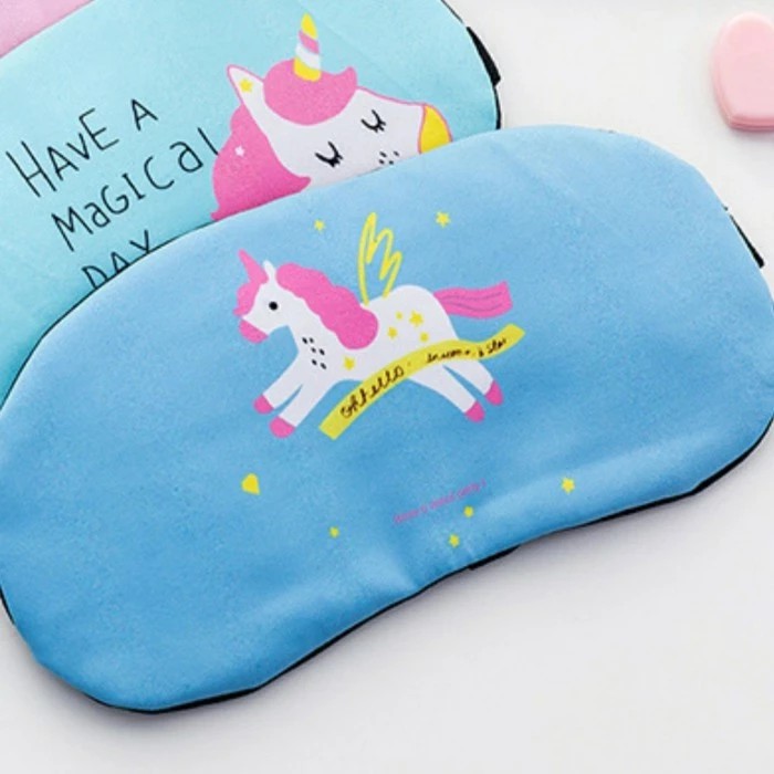 Penutup Mata Tidur anak lucu motif kartun unicorn gel biru masker mata