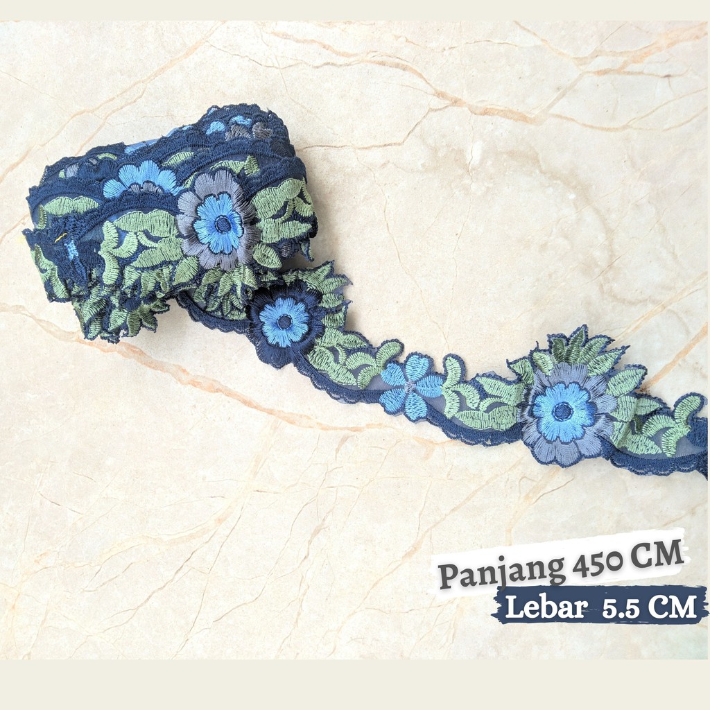 Renda Bordir Tempel Bunga 4,5 Meteran