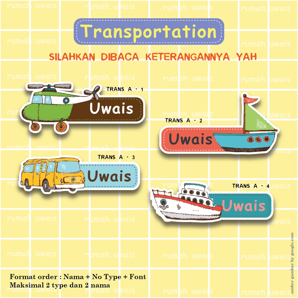 

STICKER DAN LABEL BAJU CUSTOM NAMA KARAKTER MOBIL rumah uwais