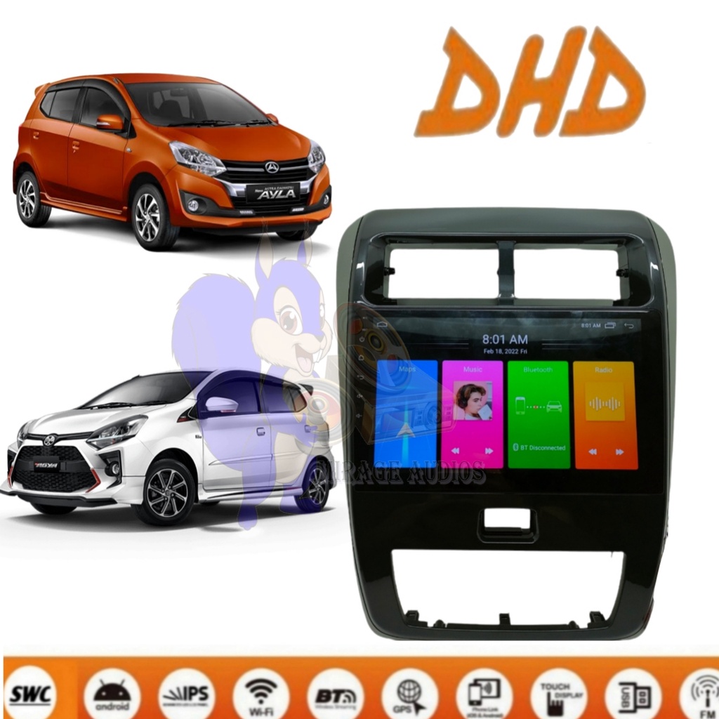 Head unit Android DHD Toyota Agya Ayla 2020 up 10 inch