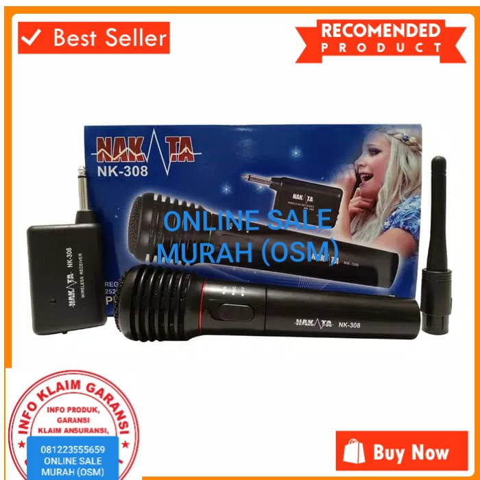 Nakata original Mic Wireless kabel Single mik wireles cable pro karaoke mikrophone microphone audio sound vokal vocal professional panggung dj studio asli  BISA DIGUNAKAN KE SEGALA ALAT AUDIO single  Microphone Nakata NK-308 Dua fungsi  Bahan PVC  kelengk