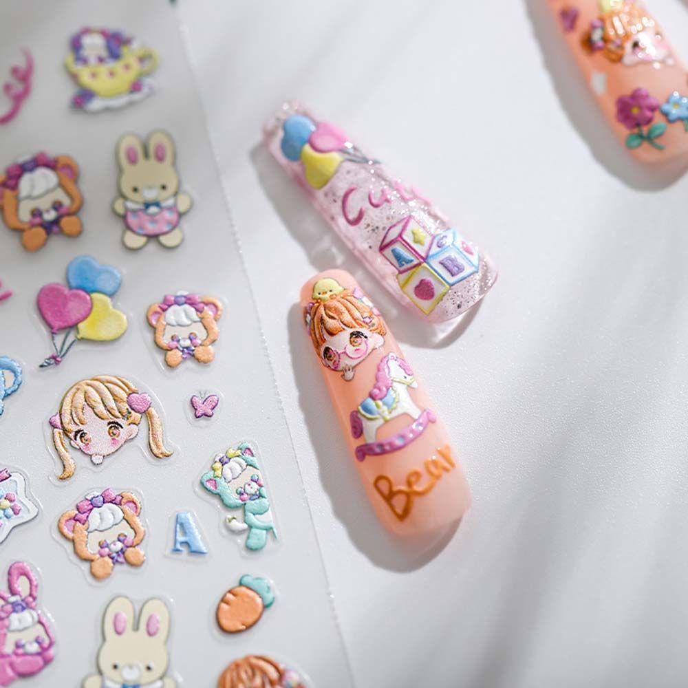 [Elegan] Kartun Stiker Kuku Wanita Nuri Cinta Hati Strawberry Fairy Tale Nail Art Dekorasi