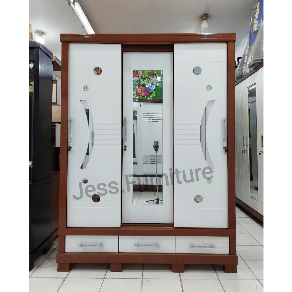 Lemari Pakaian 3Pintu Gamis Lemari baju sleding / Lemari Pakaian Sleding / Lemari Kamar Baju Putih /