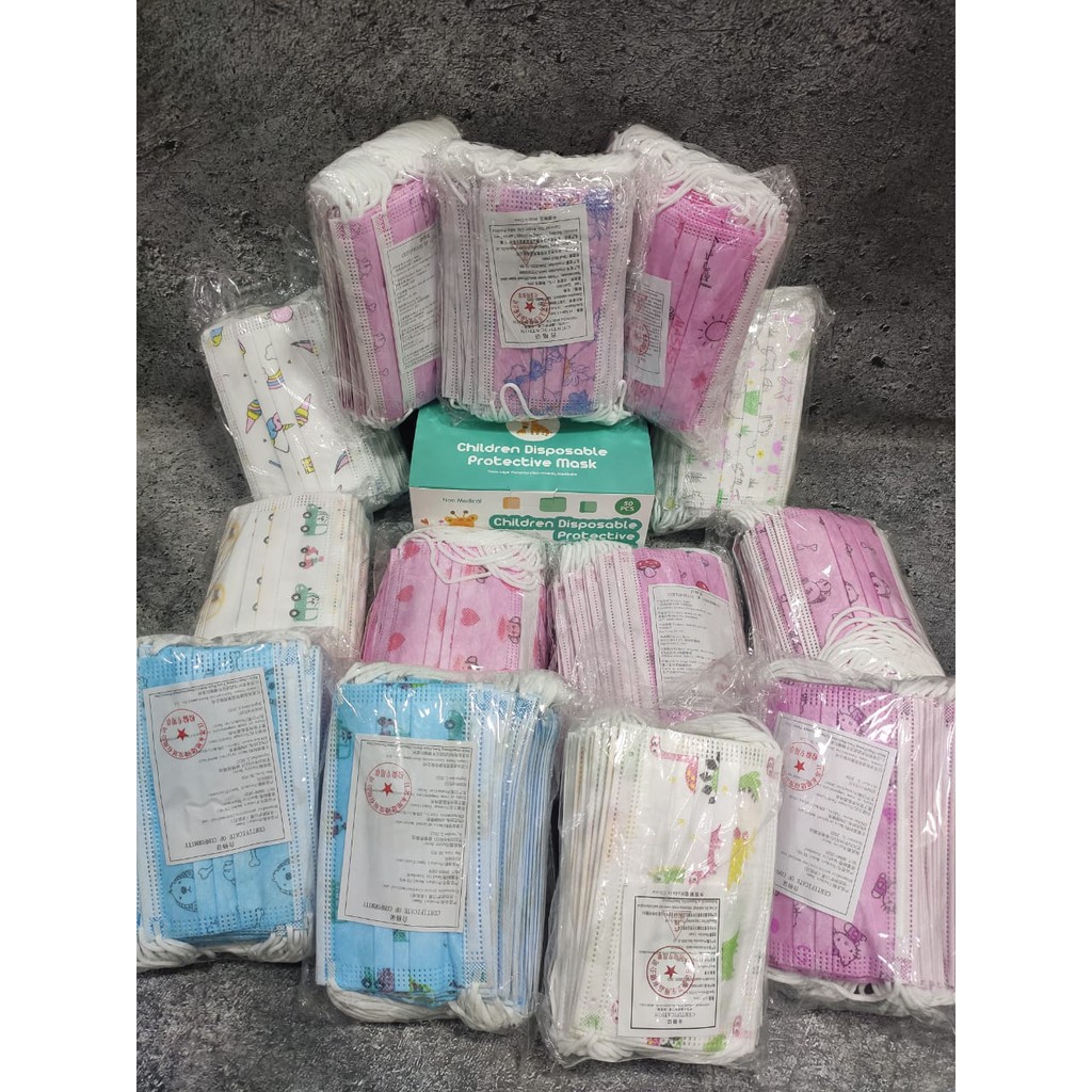 MASKER ANAK 3 PLY MURAH ISI 50PCS EARLOOP - IMPORT  UNTUK USIA 3 - 14 tahun