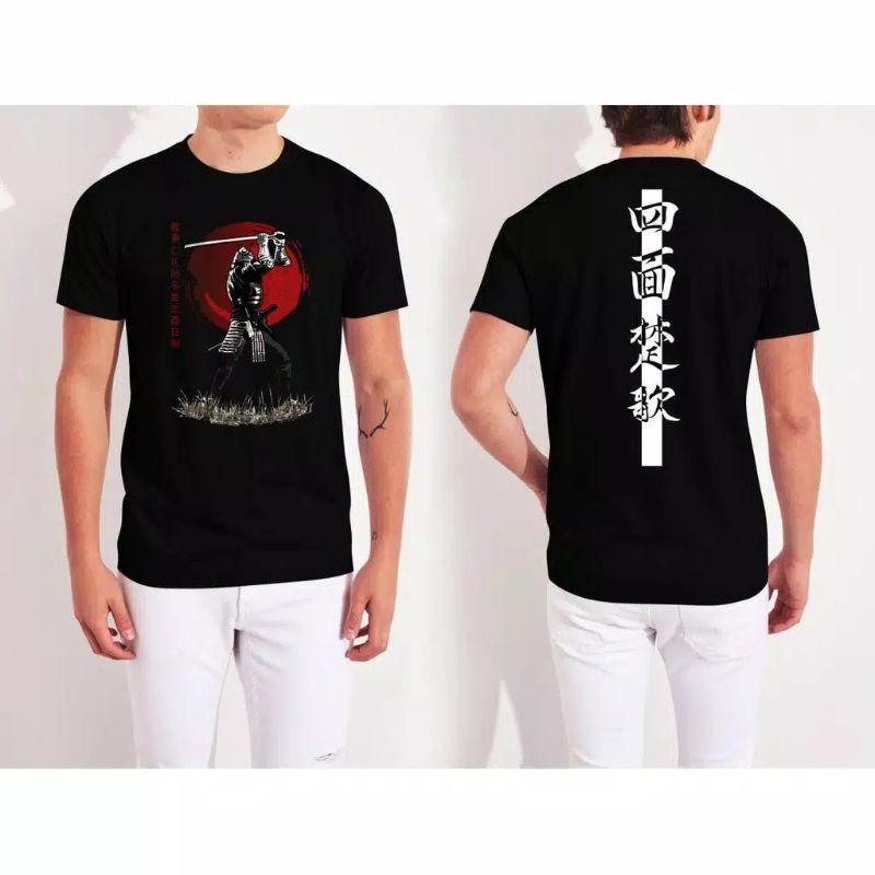 Fourfashion Kaos Pria Kaos Distro SAMURAI MOON RED DB Black FN269