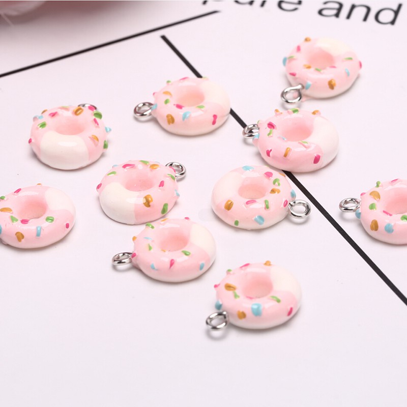 Hbid 10Pcs / Set Liontin Bentuk Donat Bahan Resin Untuk Membuat Perhiasan DIY