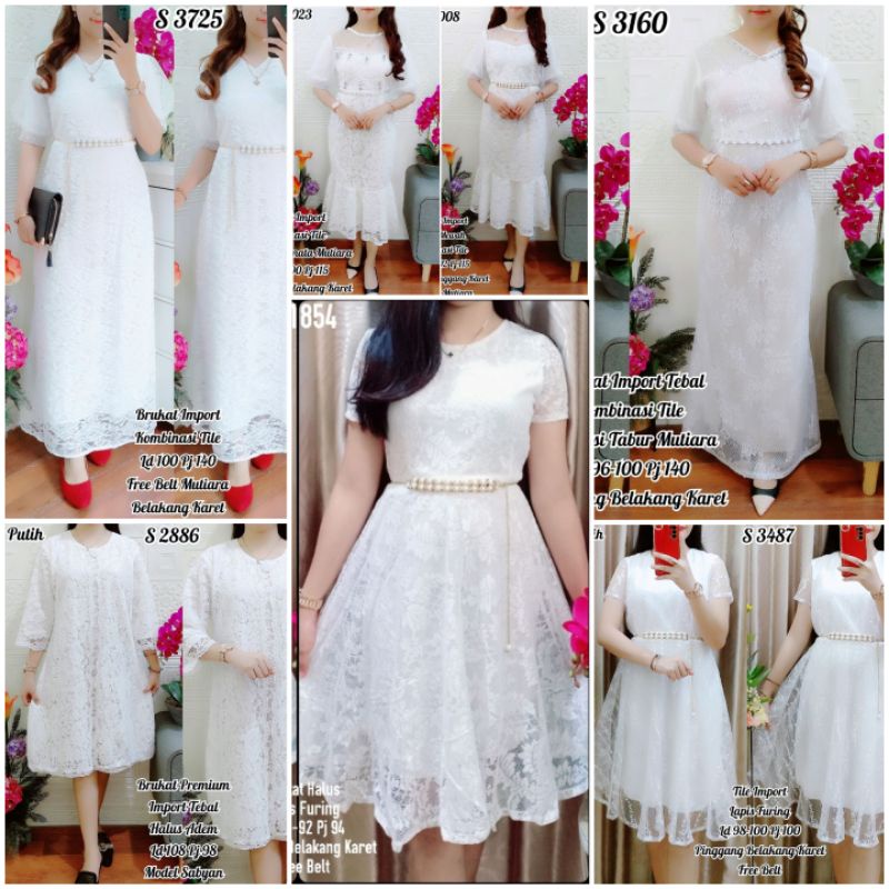 Dress Brukat Mewah Import Khusus PUTIH (ada 50 motif)