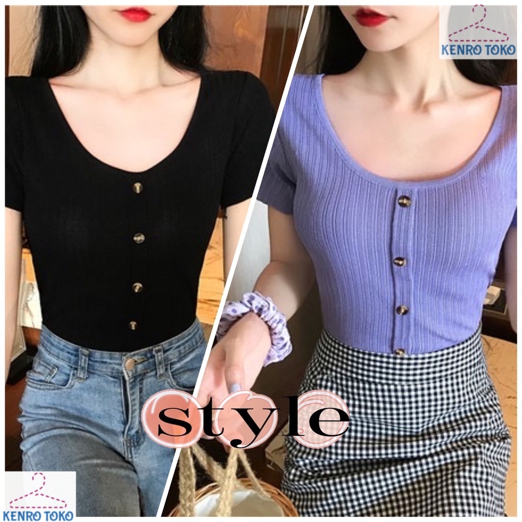 Atasan Wanita Crop Top Lengan Pendek Baju Rib Keiko Konveksi