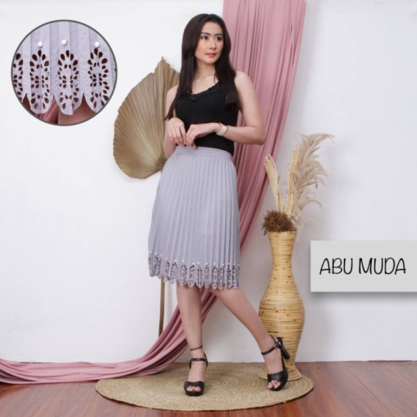 Jual ROK PLISKET PREMIUM DEWASA  ROK PLISKET 34 LASER MUTIARA - ABU MUDA Diskon