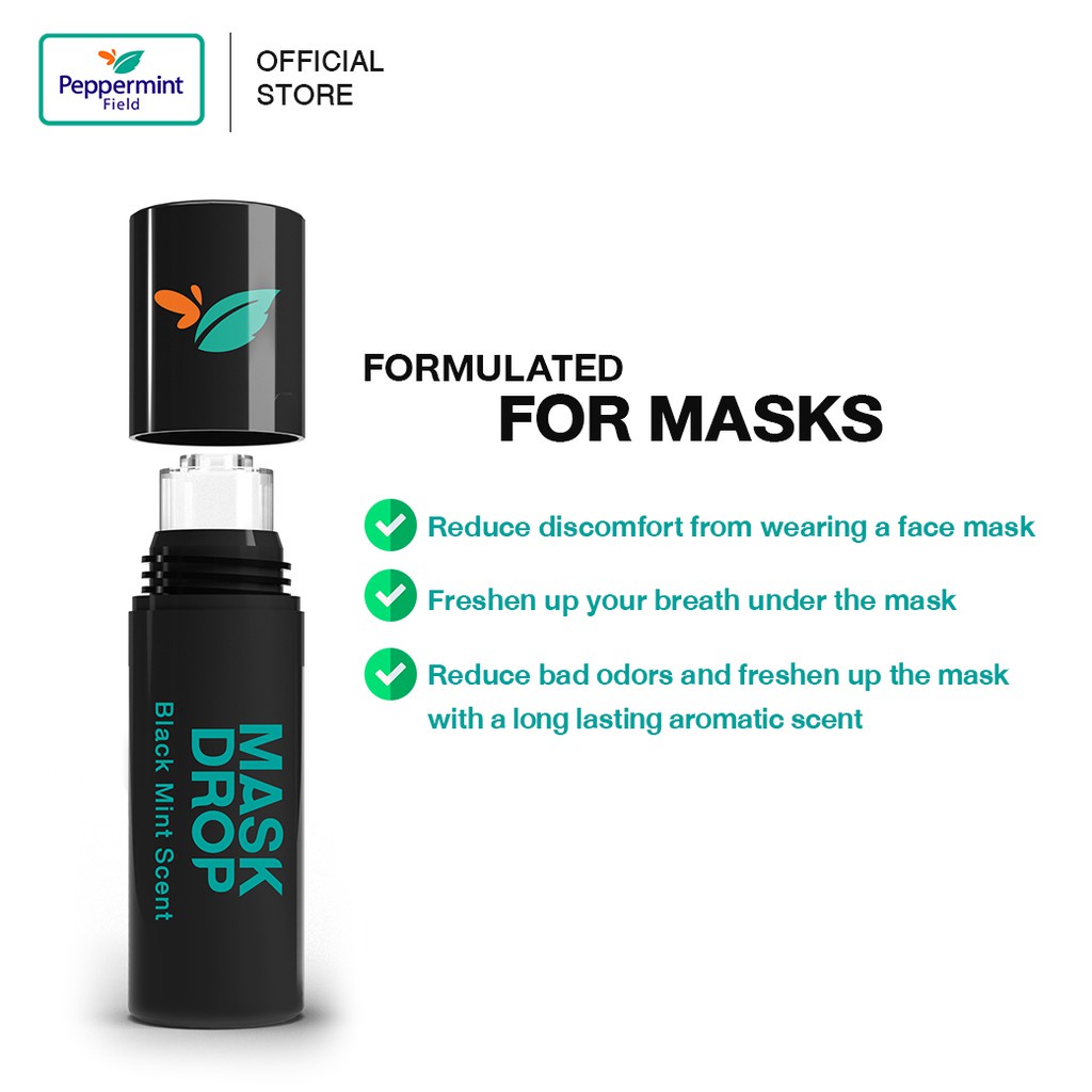 Peppermint Field Mask Drop Black &amp; Fresh Mint Scent Mask Drop Minyak | Minyak Angin Masker Thailand