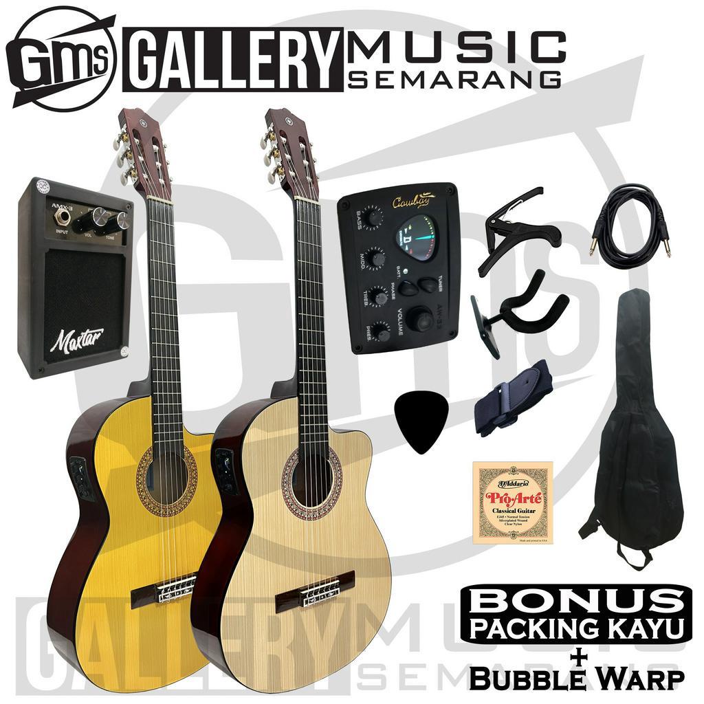 Gitar Klasik Elektrik Cutaway Nylon C315 Tanam Besi Gitar Klasik Elektrik Cutaway Equalizer Tuner Cowboy AW-33