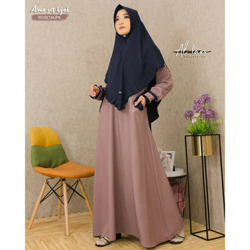 Gamis alma alfaro al faro set khimar syari hijab jilbab terbaru fashion muslimah style