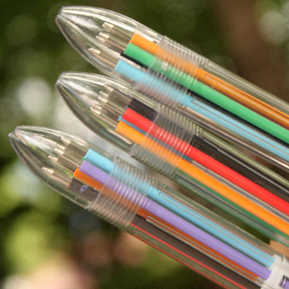 Pulpen 6 In 1 Warna Warni / Biru / Hitam untuk Stationery Sekolah / Kantor