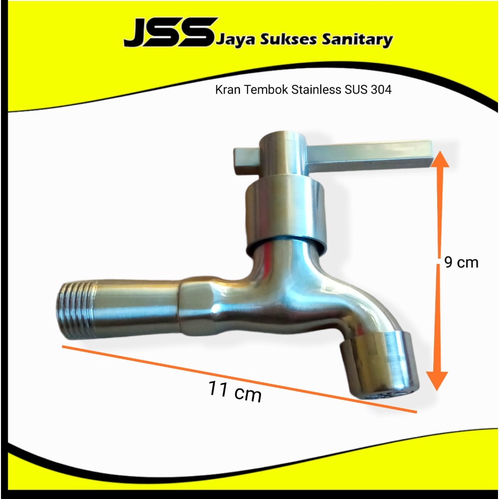 Kran Air Tembok Stainless SUS 304 Pendek Pegangan Engkol Kotak