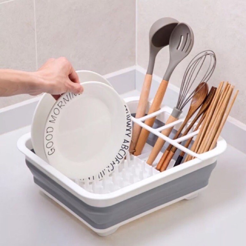 BASKOM KERANJANG RAK PIRING DAPUR LIPAT SILICONE DISH WASHING DRAINER SUPER MURAH