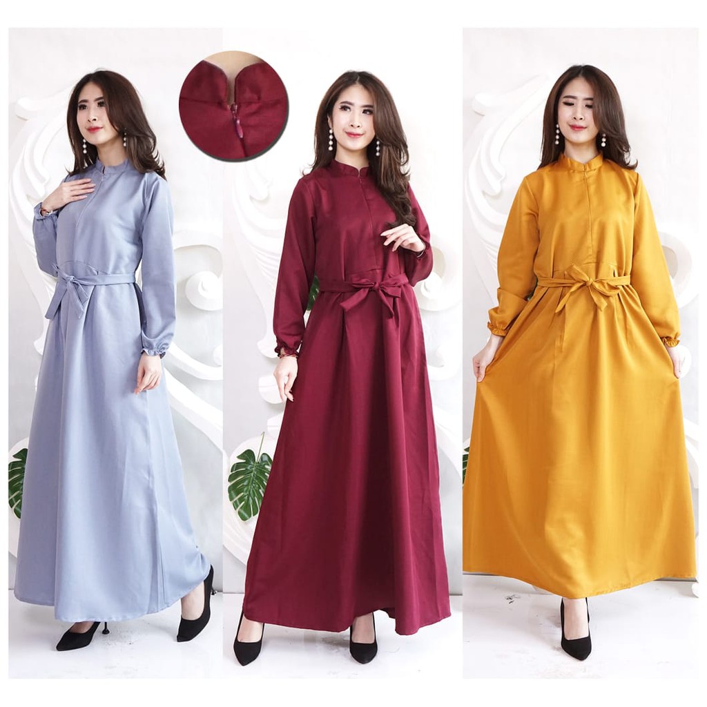Maxi Gamis Atika Grey / Maroon / Mustard