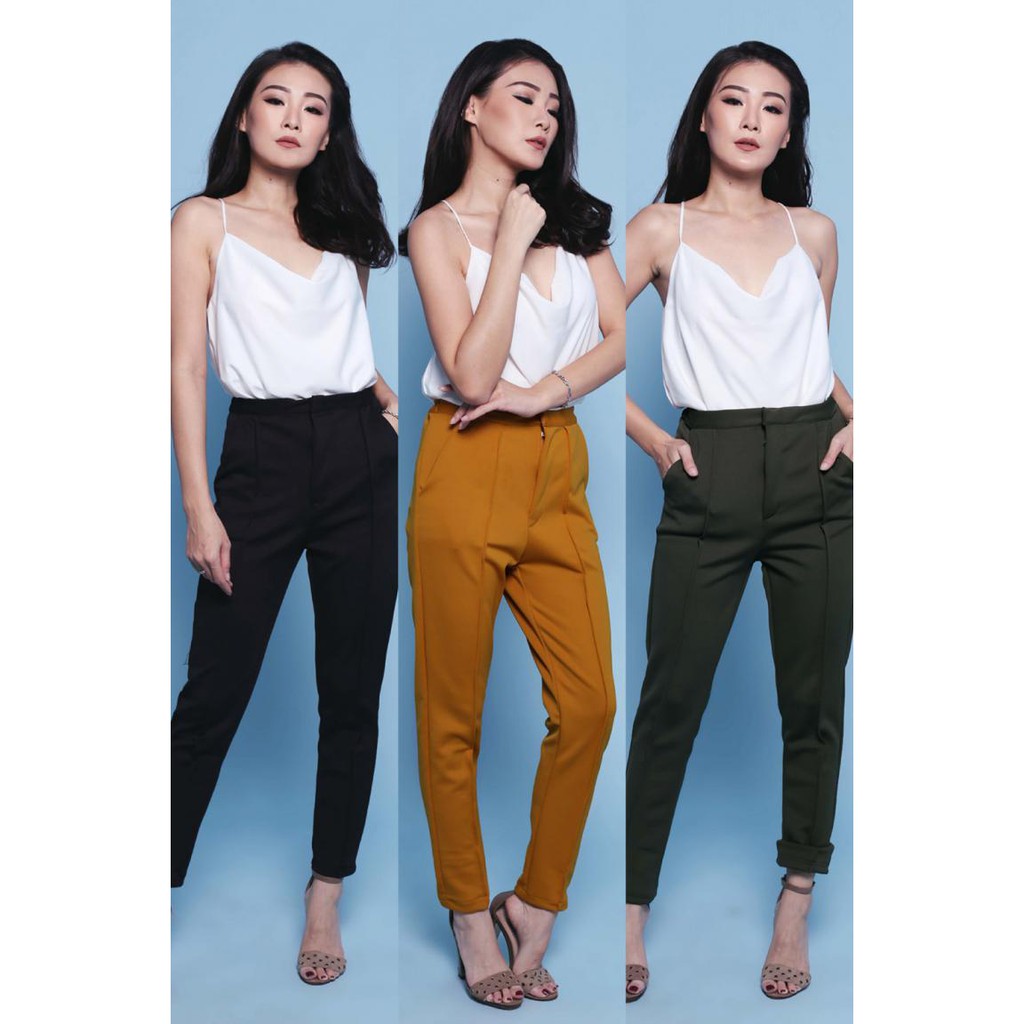 JANE COLLECTION || Celana Kain Kerja Casual Cewek Hangout OOTD Korea Model Skinny Polos Fausta Pants