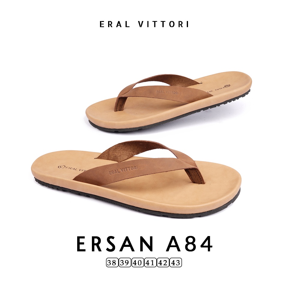 Eral Vittori  - Ersan A84 Sandal Jepit Kulit Harian Santai Pria TAN